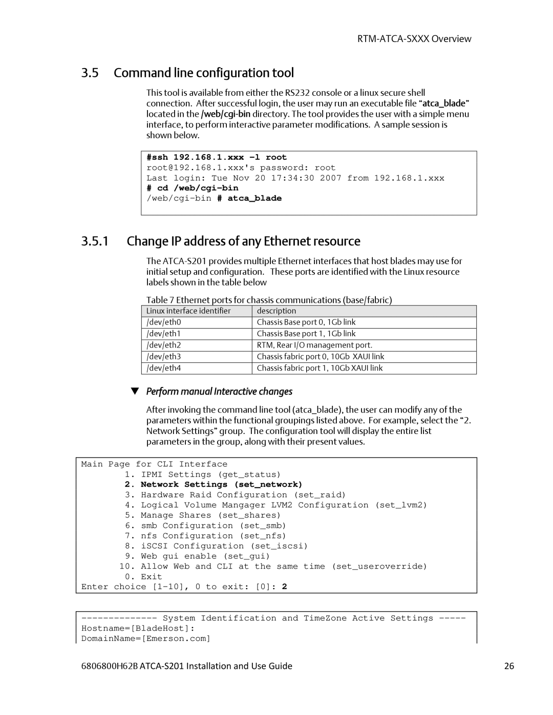 Emerson ATCA-S201 manual Command line configuration tool, Change IP address of any Ethernet resource 