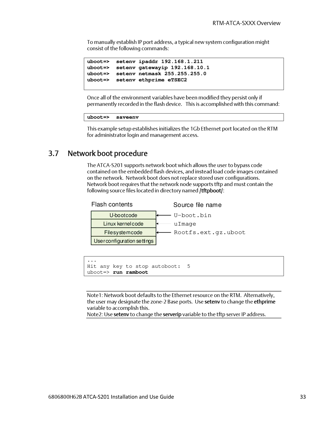 Emerson ATCA-S201 manual Network boot procedure, Uboot= saveenv 