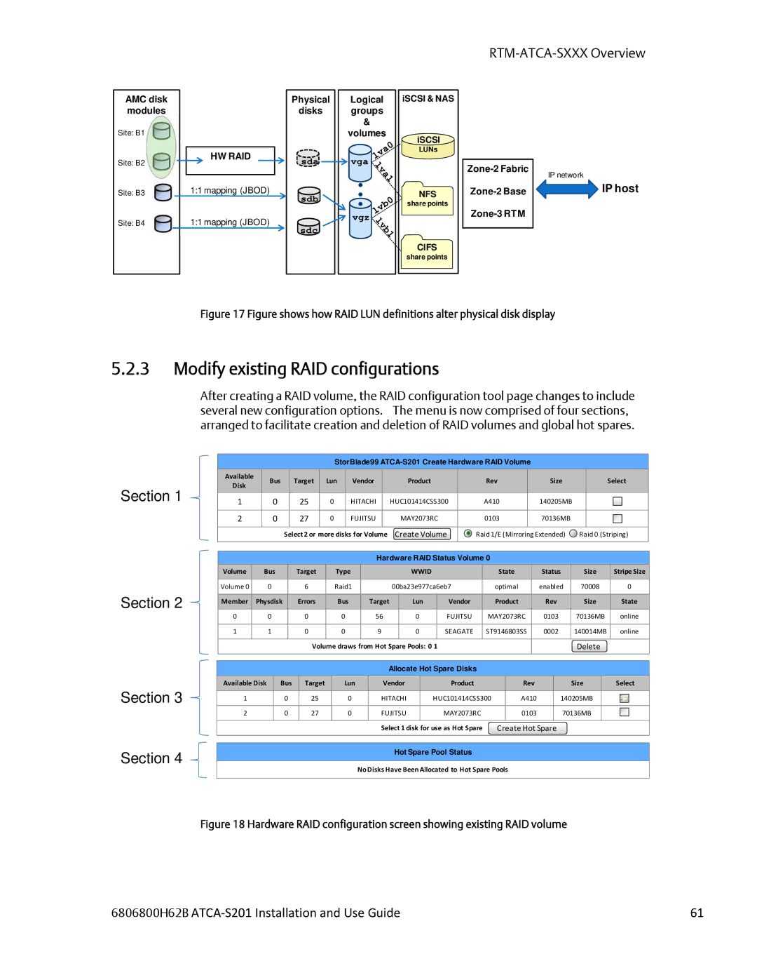 Emerson ATCA-S201 manual Modify existing RAID configurations, Section 