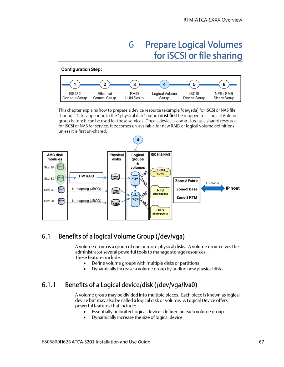 Emerson ATCA-S201 manual Benefits of a logical Volume Group /dev/vga, Benefits of a Logical device/disk /dev/vga/lva0 