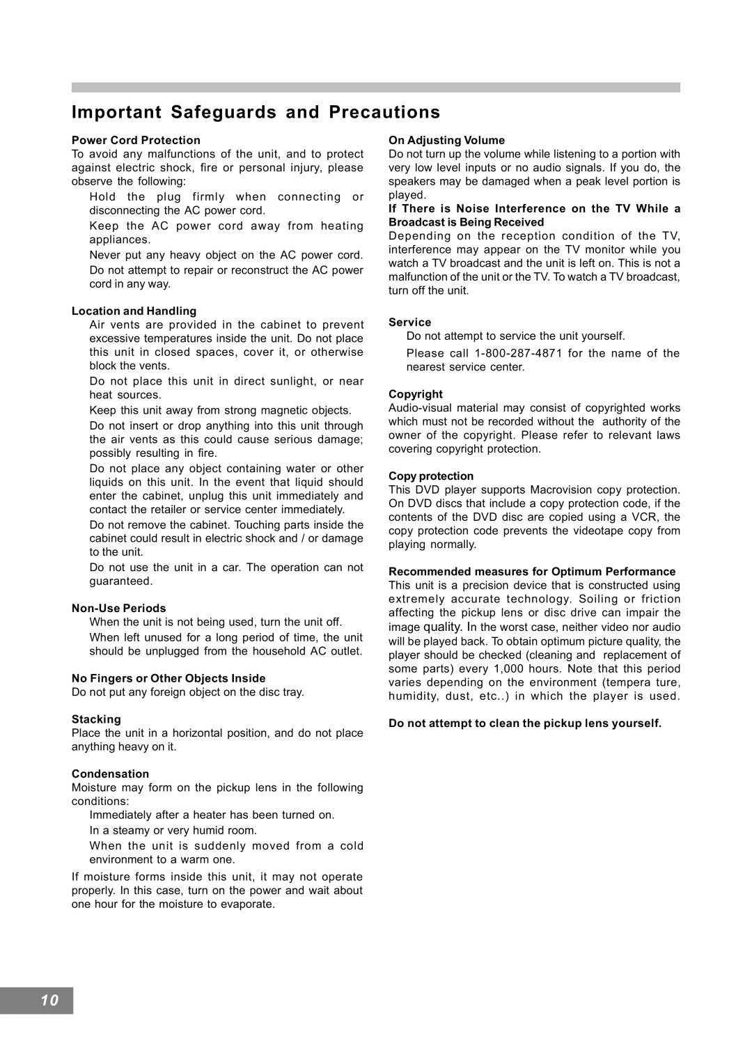 Emerson AV101 manual Important Safeguards and Precautions 