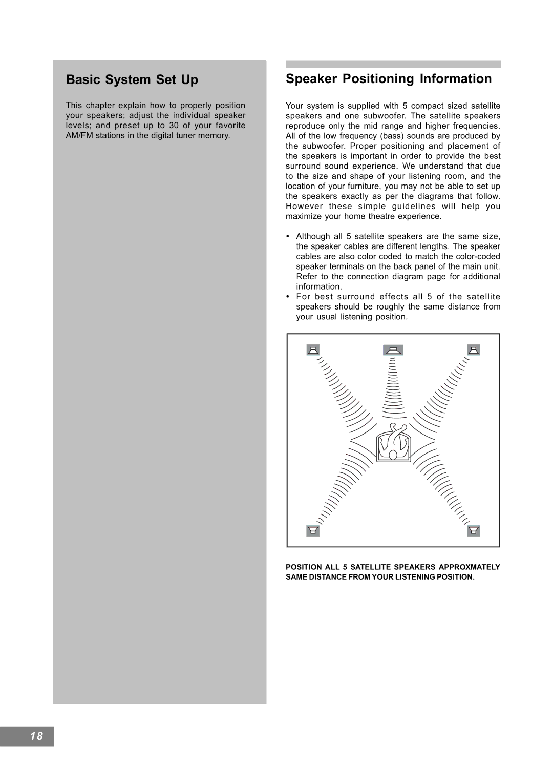 Emerson AV101 manual Basic System Set Up, Speaker Positioning Information 