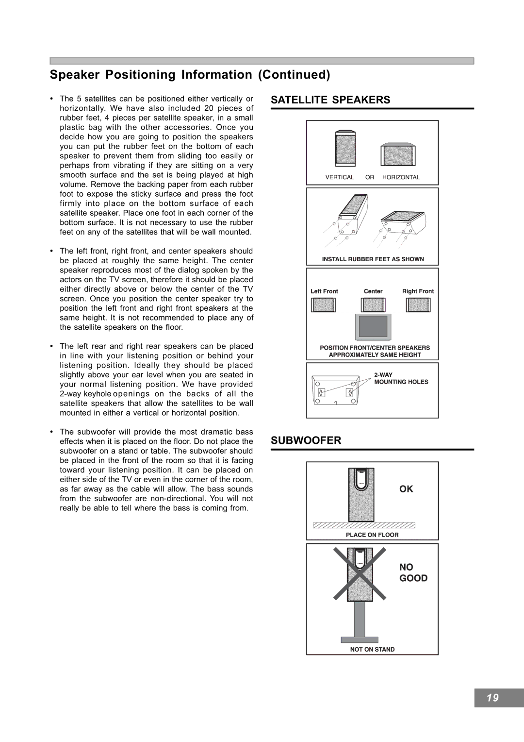 Emerson AV101 manual Satellite Speakers Subwoofer 