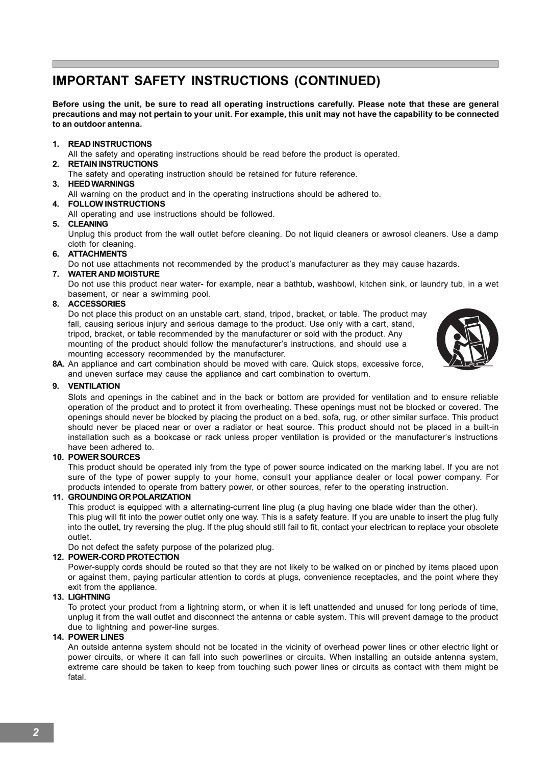 Emerson AV101 manual Important Safety Instructions 