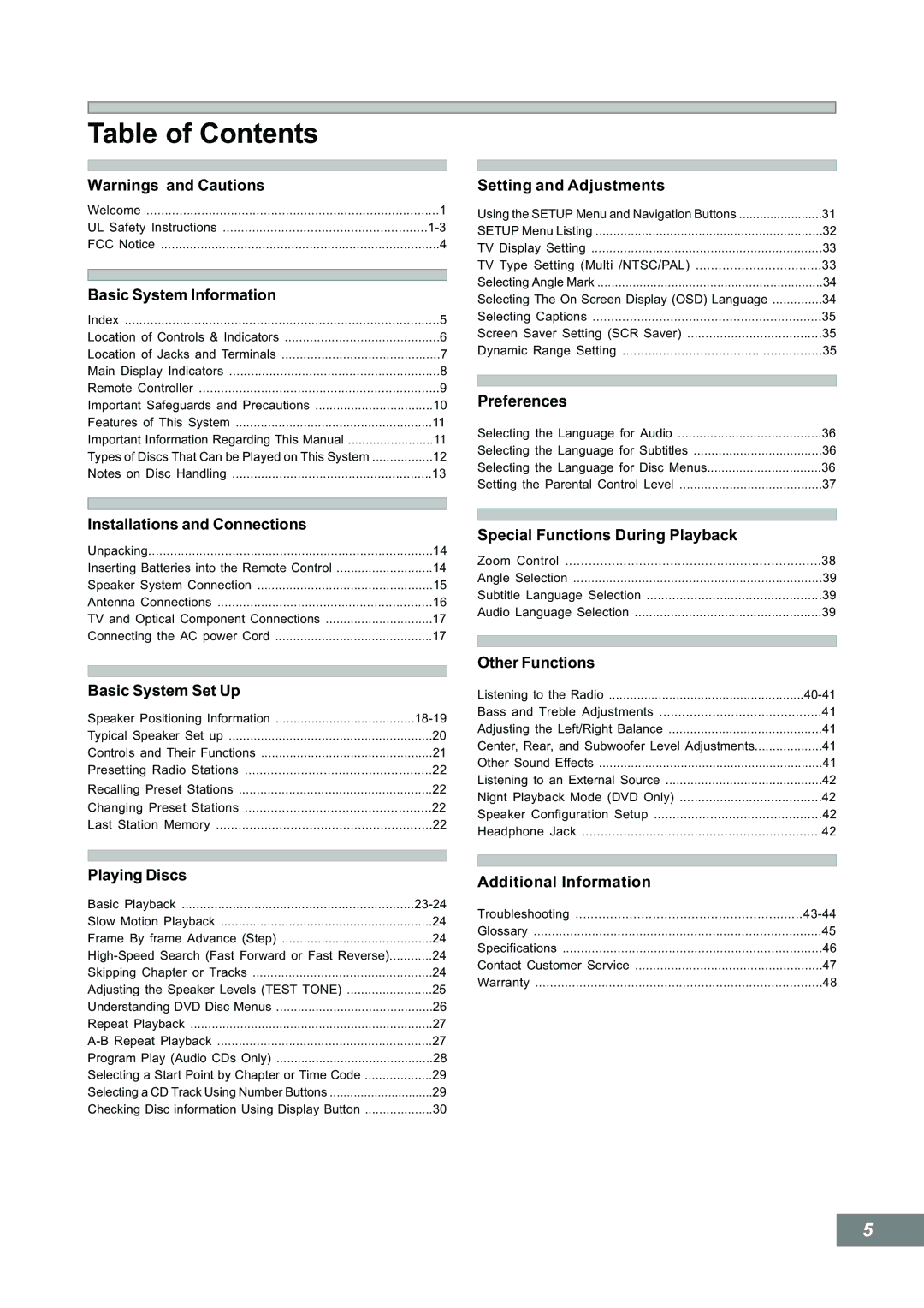 Emerson AV101 manual Table of Contents 