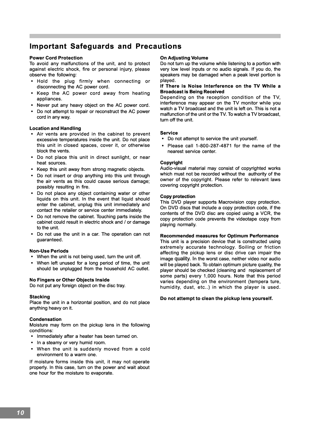 Emerson AV101 manual Important Safeguards and Precautions 