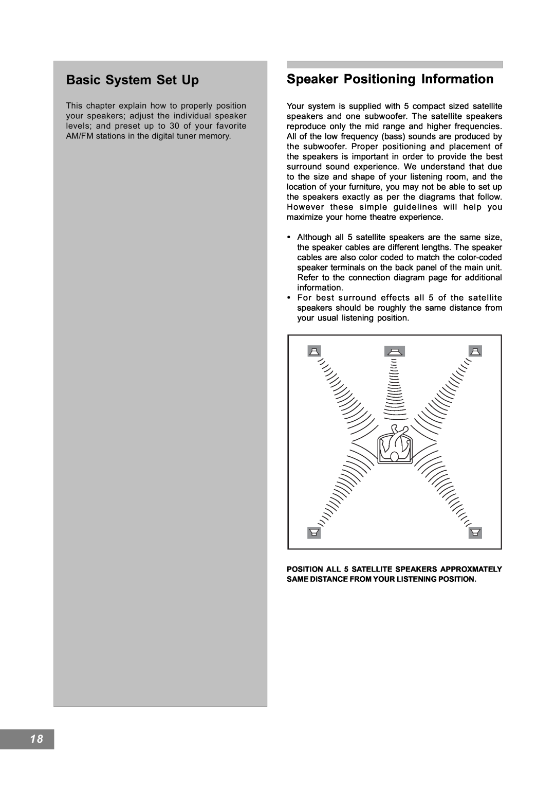 Emerson AV101 manual Basic System Set Up, Speaker Positioning Information 