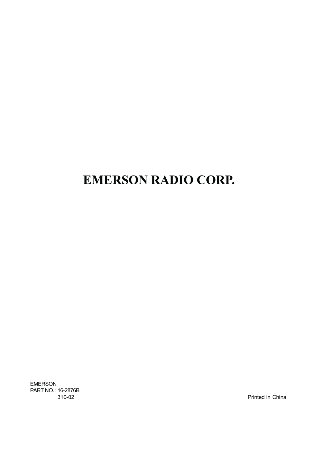 Emerson AV101 manual Emerson Radio Corp, PART NO. 16-2876B, 310-02 