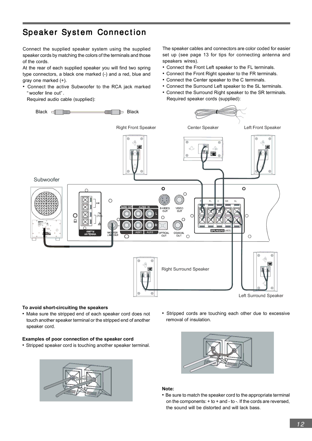 Emerson AV301 owner manual Speaker System Connection 