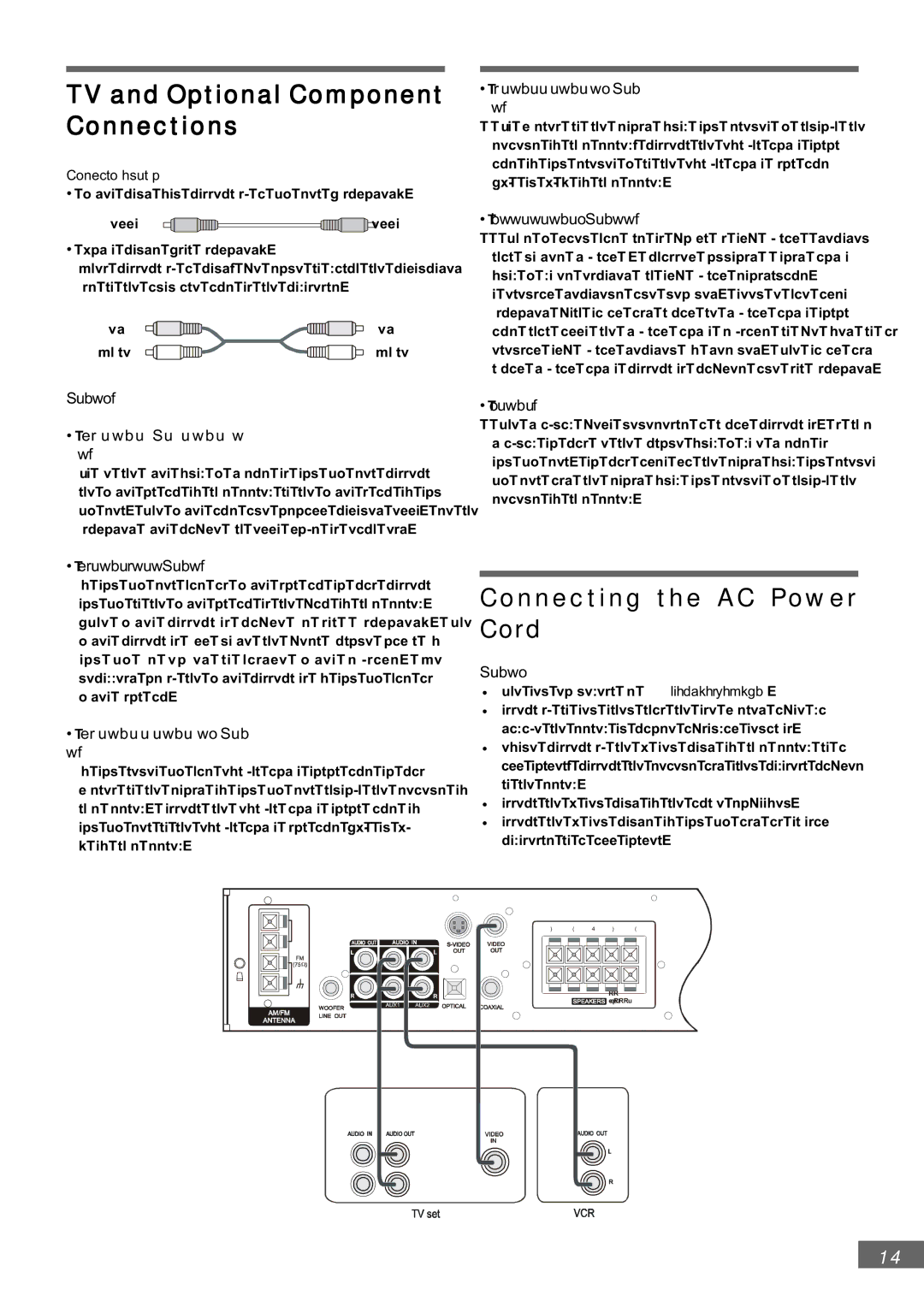 Emerson AV301 owner manual TV and Optional Component Connections, Connecting the AC Power Cord 