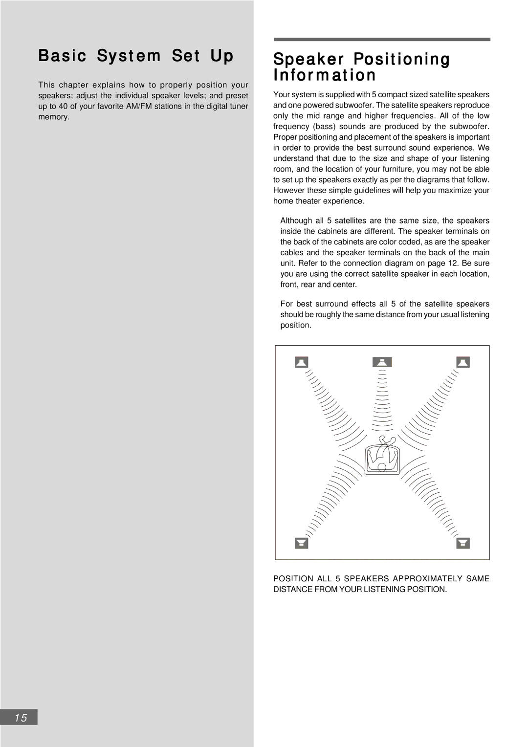 Emerson AV301 owner manual Basic System Set Up 