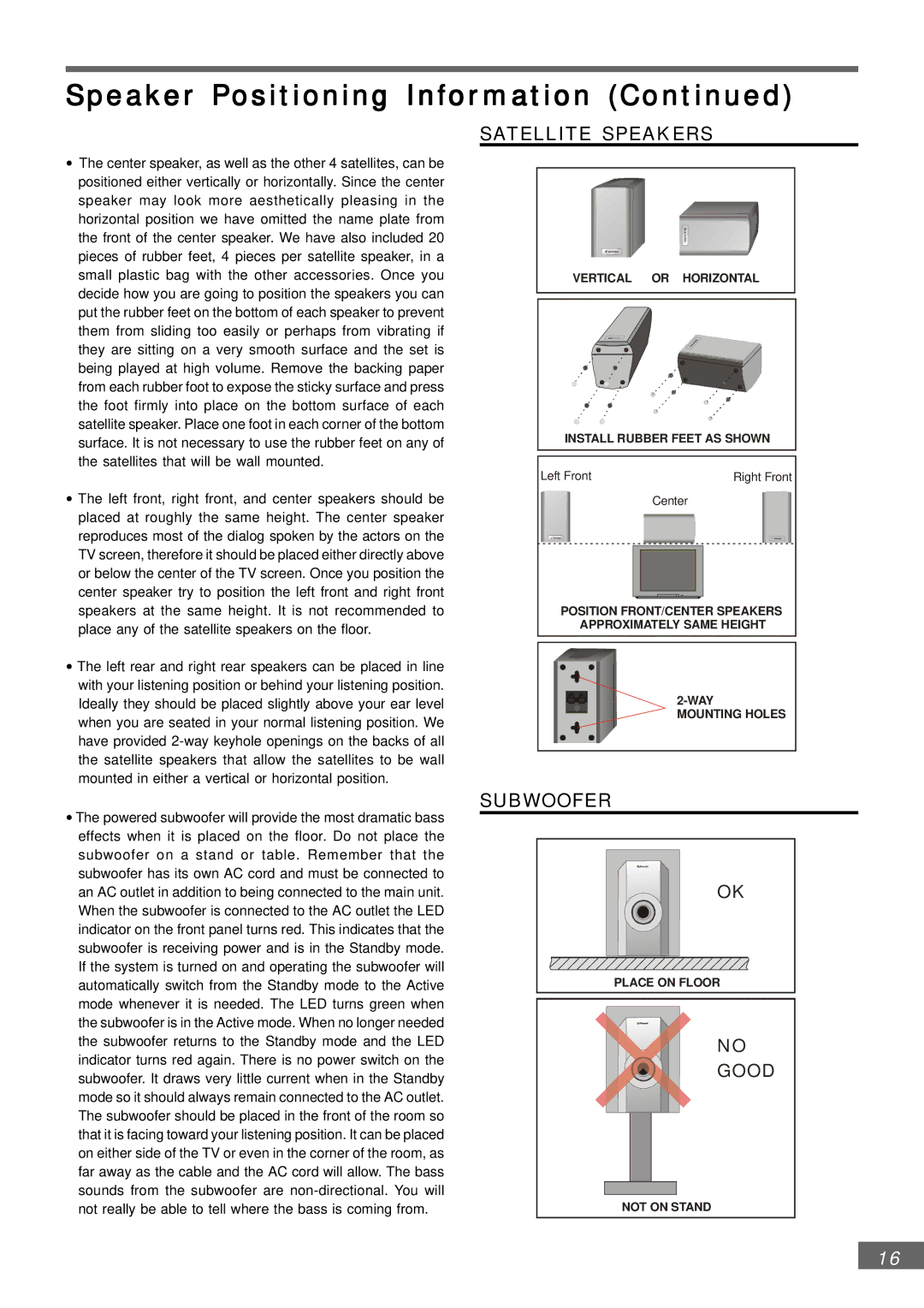 Emerson AV301 owner manual Subwoofer 