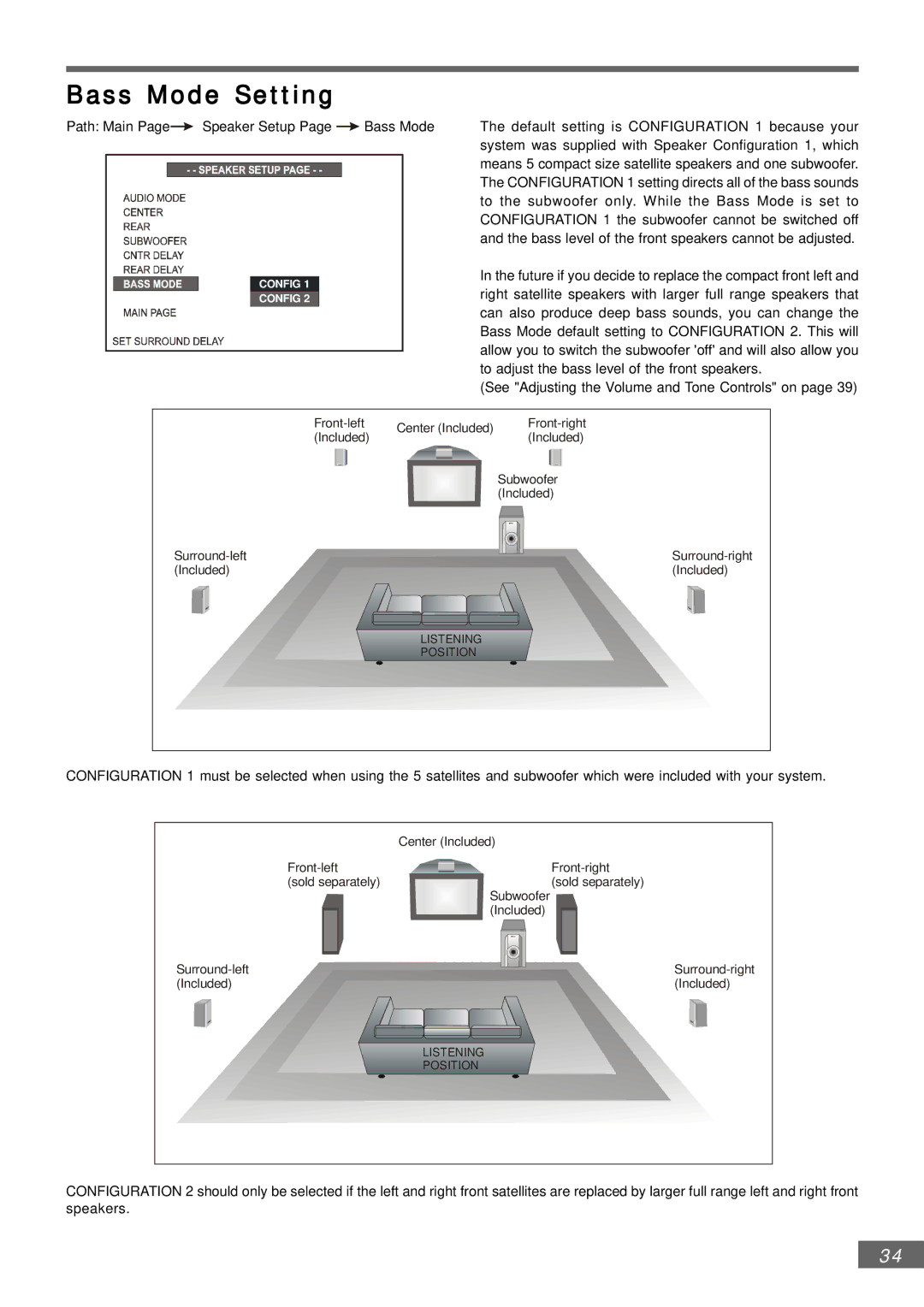 Emerson AV301 owner manual Bass Mode Setting 