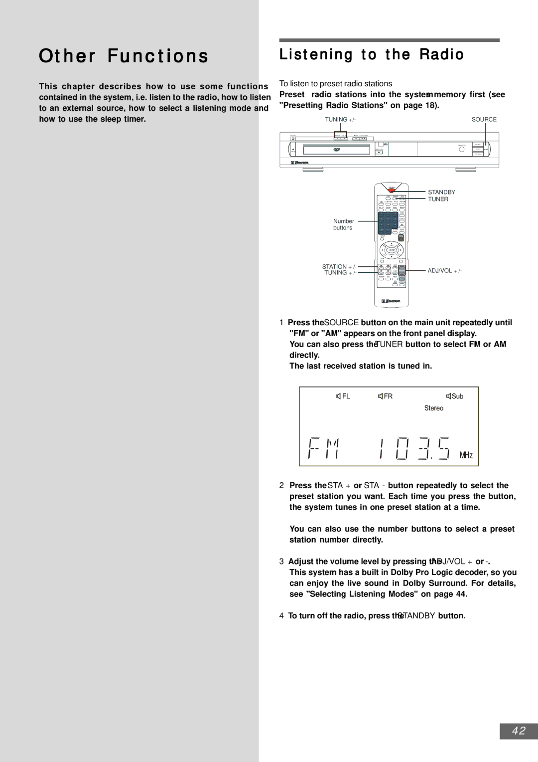 Emerson AV301 owner manual Other Functions, Listening to the Radio, To listen to preset radio stations 