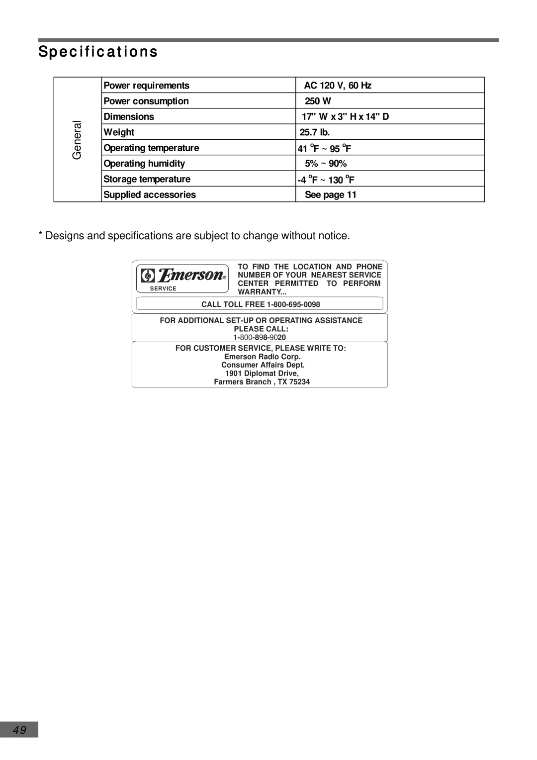 Emerson AV301 owner manual General 