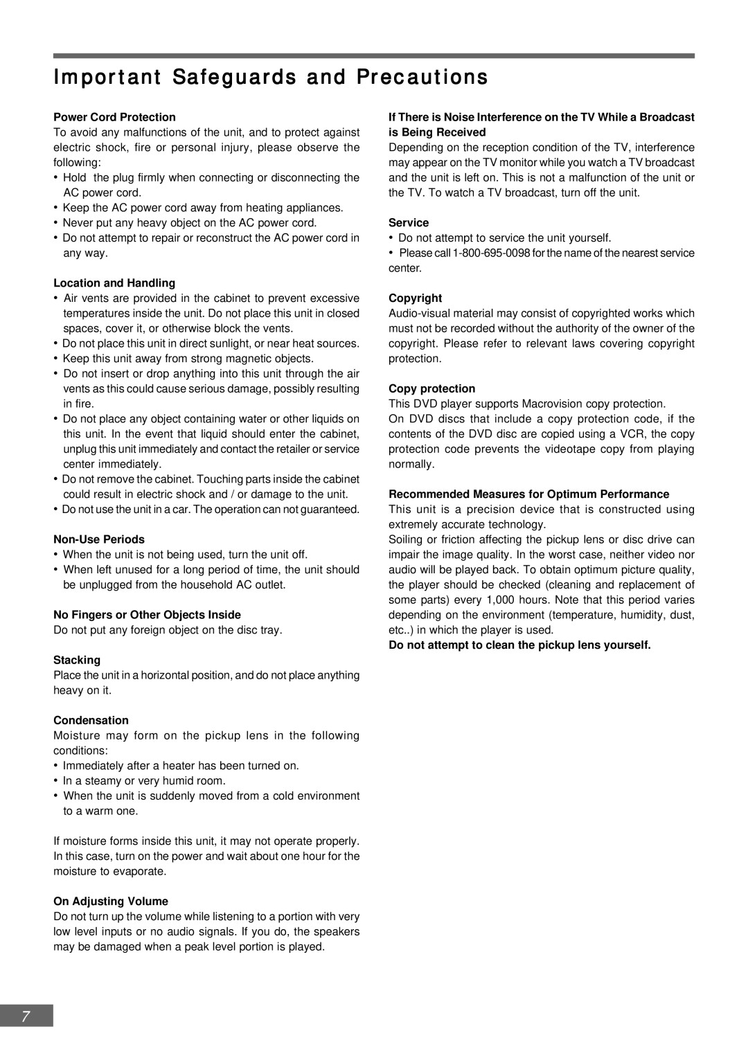 Emerson AV301 owner manual Important Safeguards and Precautions 