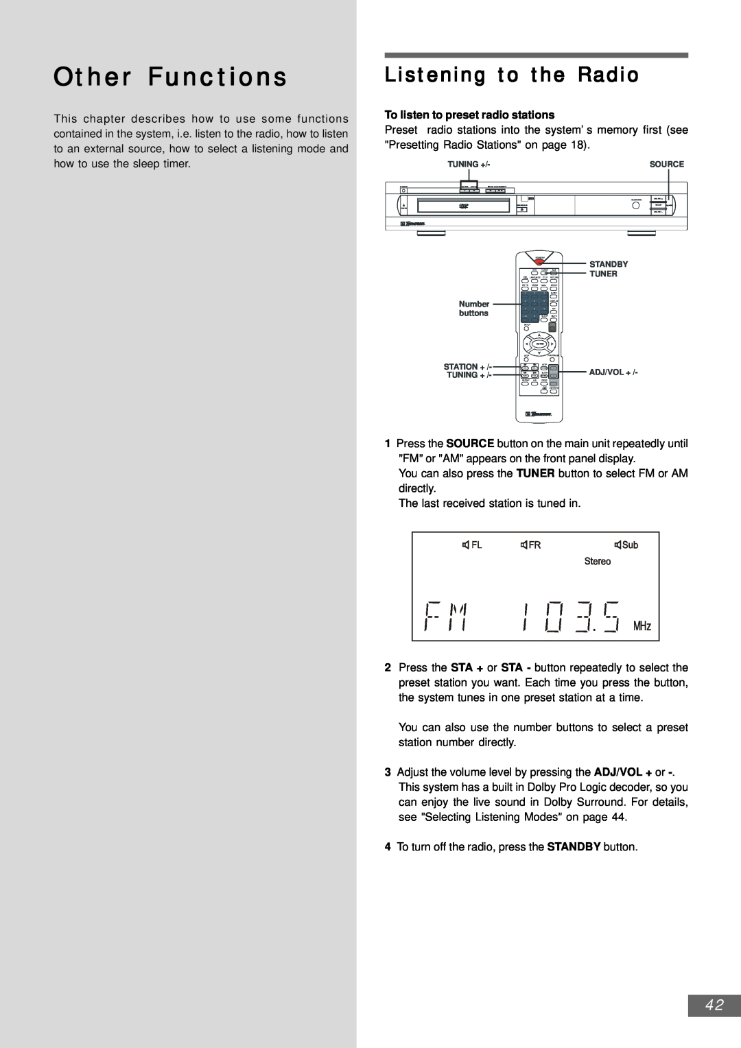 Emerson AV301 owner manual Other Functions, Listening to the Radio 