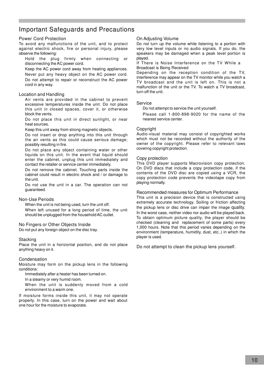 Emerson AV50 owner manual Important Safeguards and Precautions 