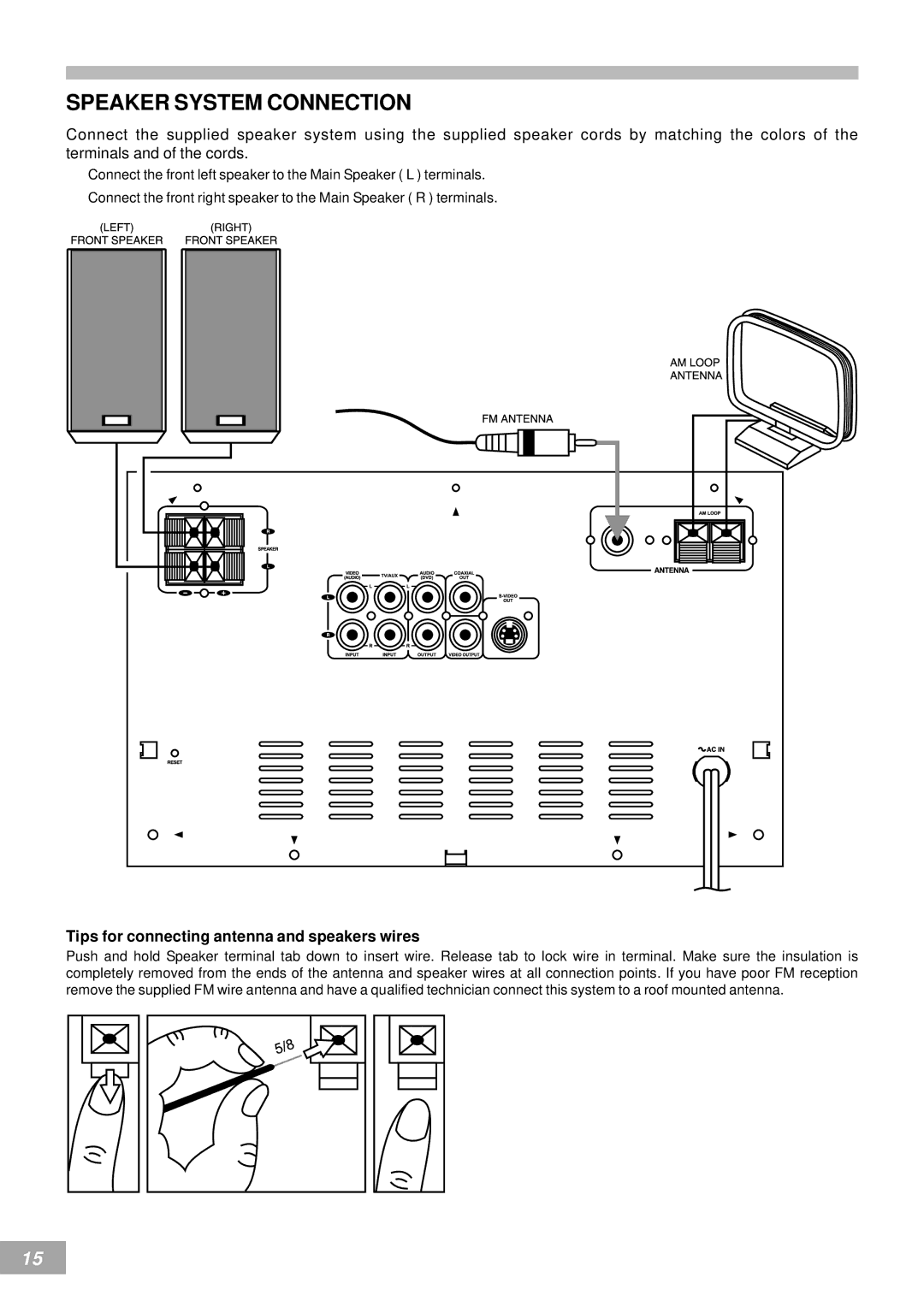 Emerson AV50 owner manual Speaker System Connection, Tips for connecting antenna and speakers wires 