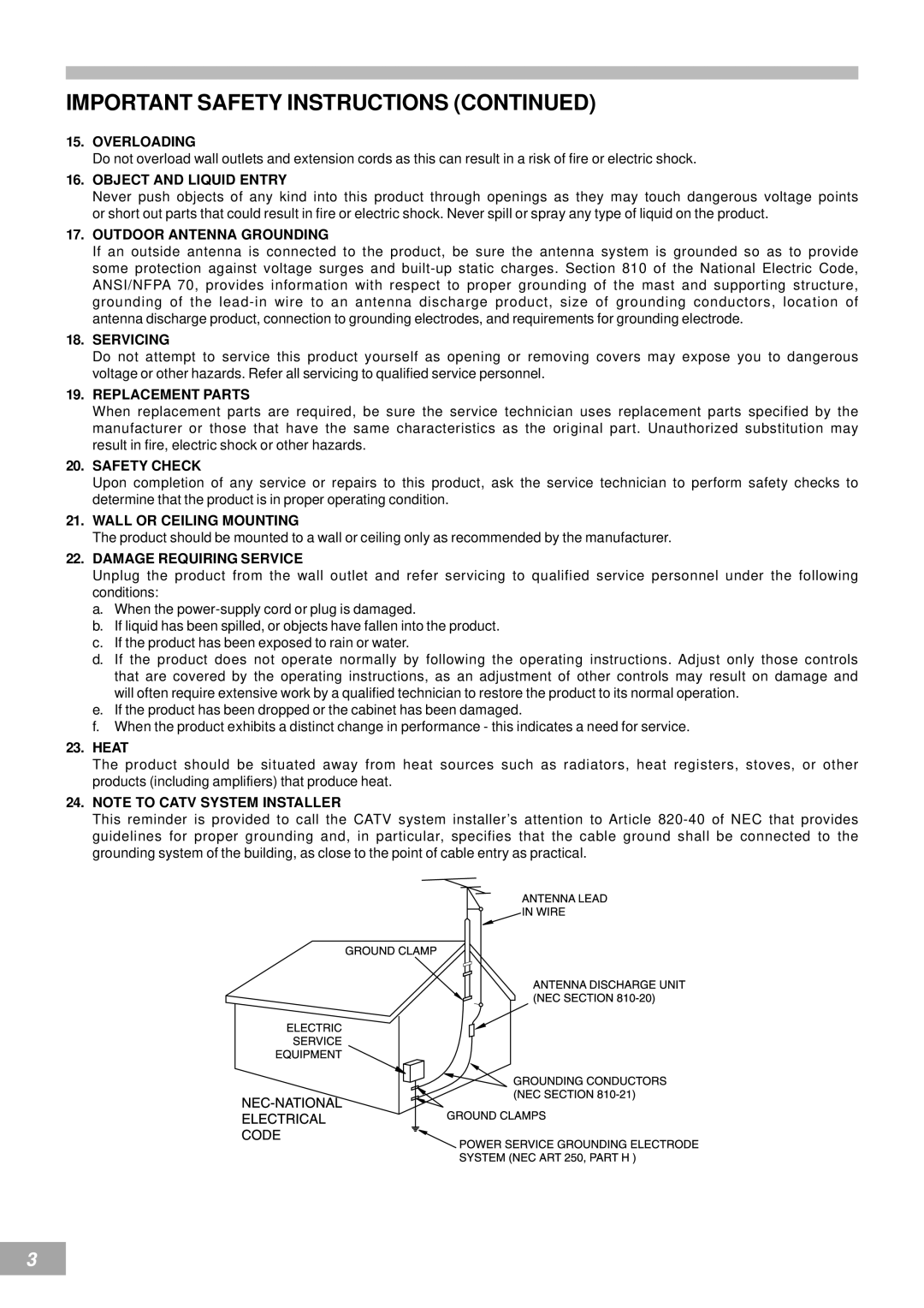 Emerson AV50 owner manual Overloading, Heat 