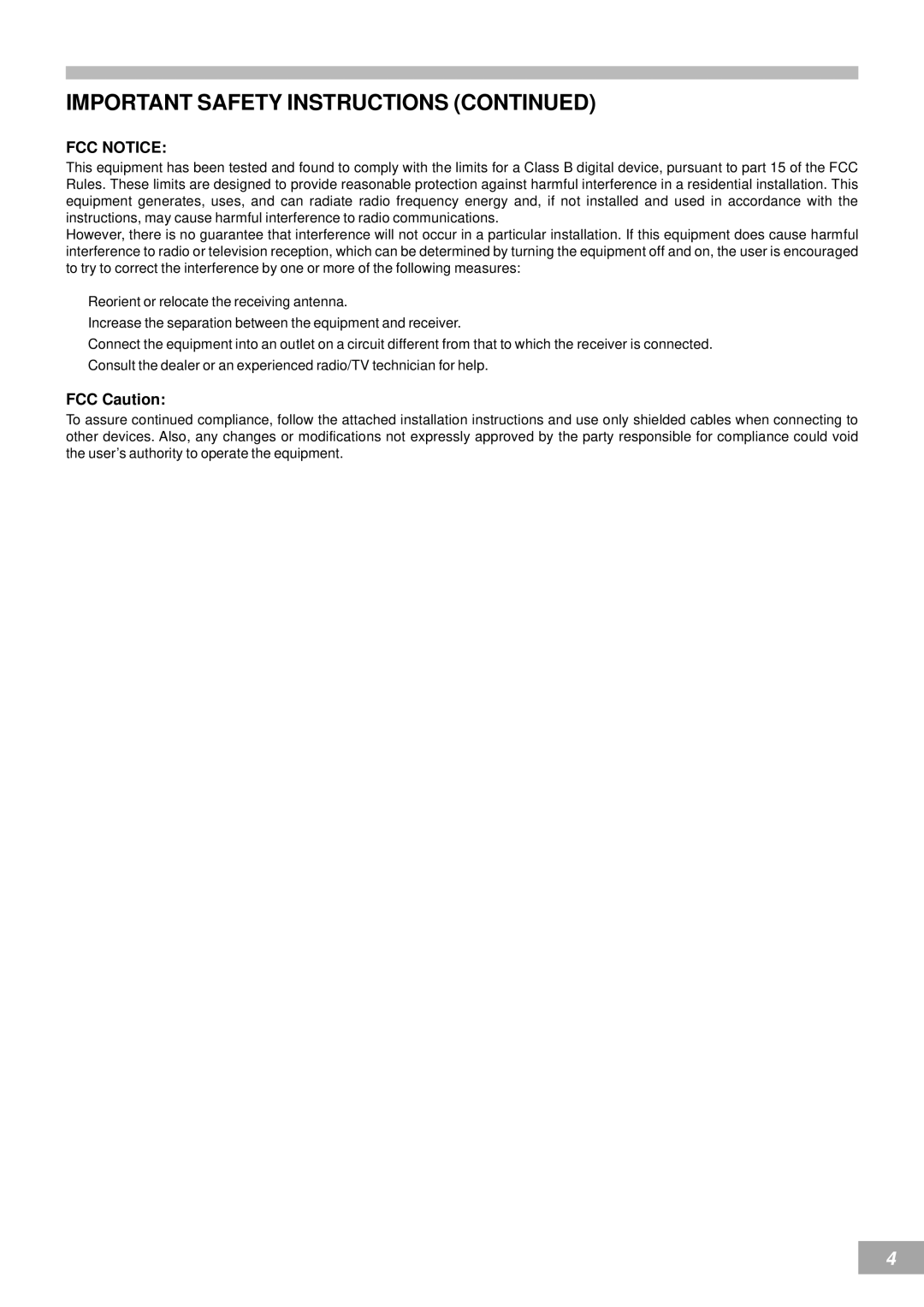 Emerson AV50 owner manual FCC Notice, FCC Caution 