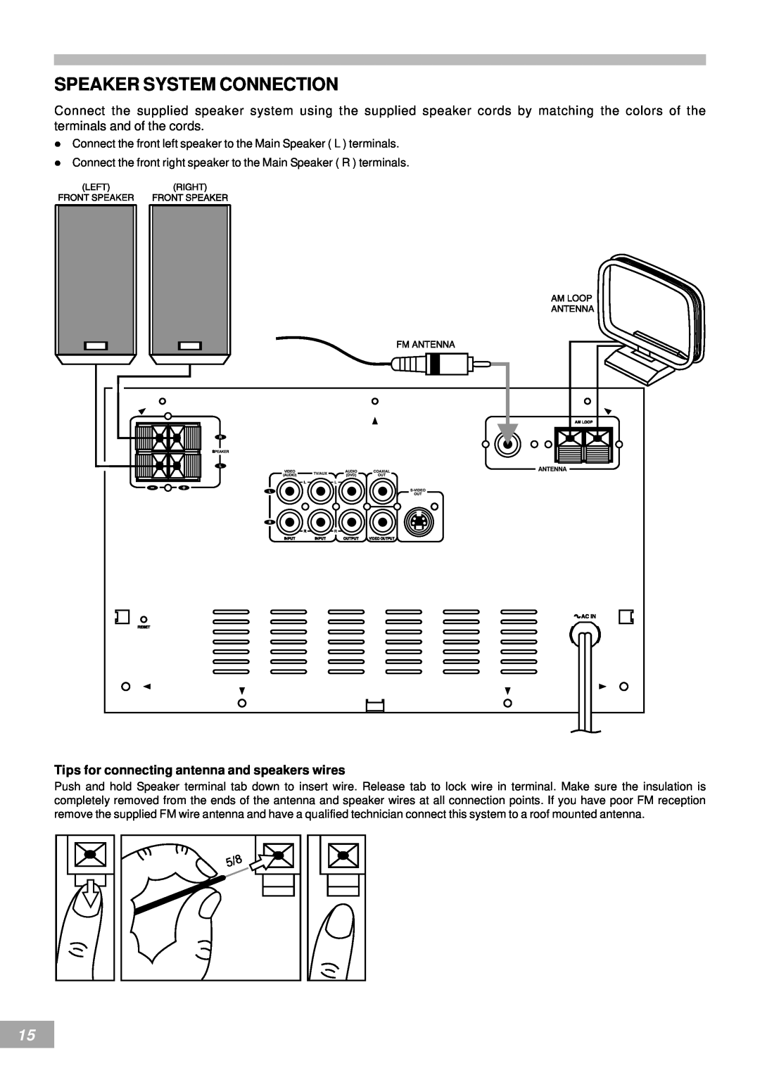 Emerson AV50 owner manual Speaker System Connection, Tips for connecting antenna and speakers wires 