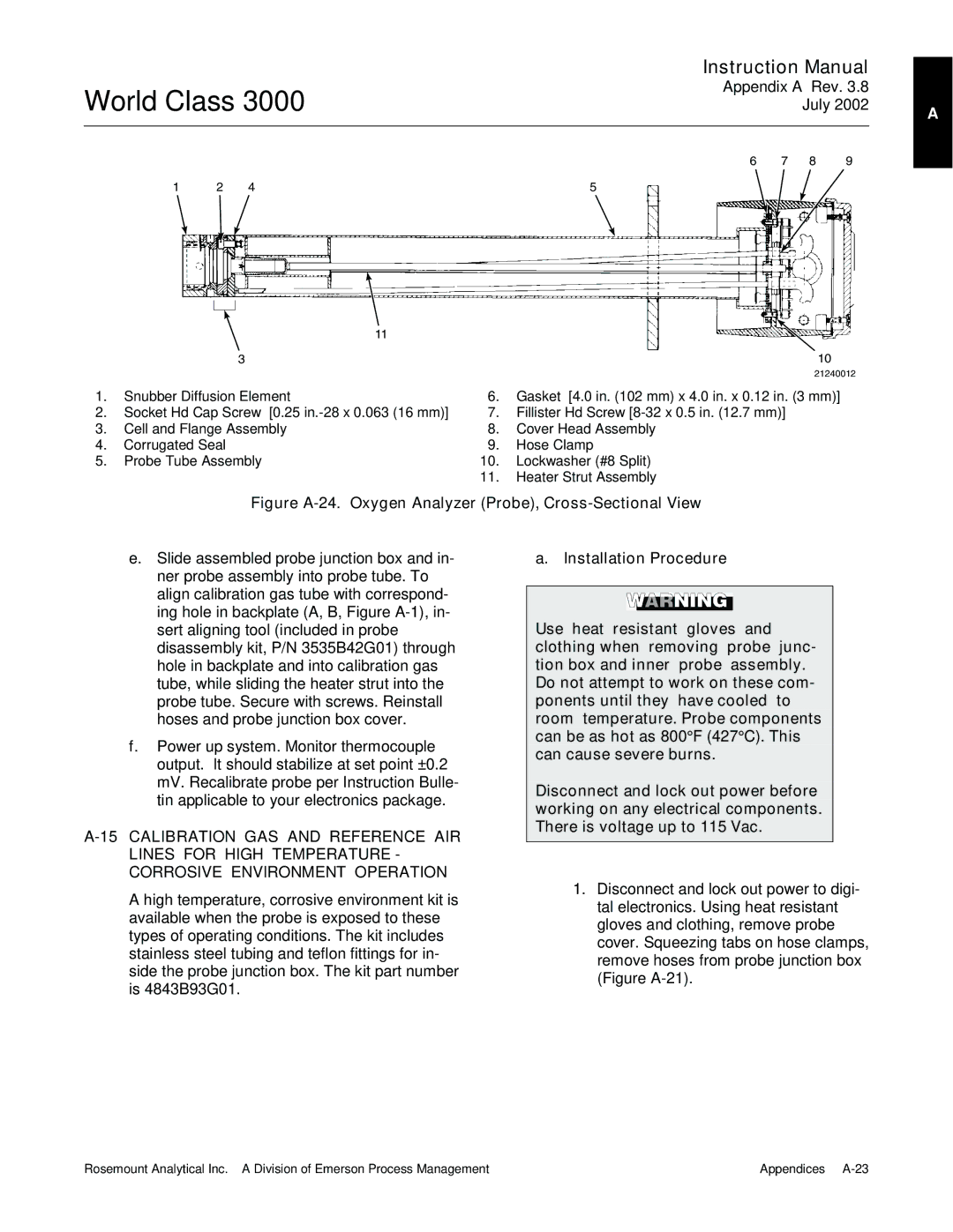 Emerson B-106-300NH instruction manual Figure A-24. Oxygen Analyzer Probe, Cross-Sectional View 