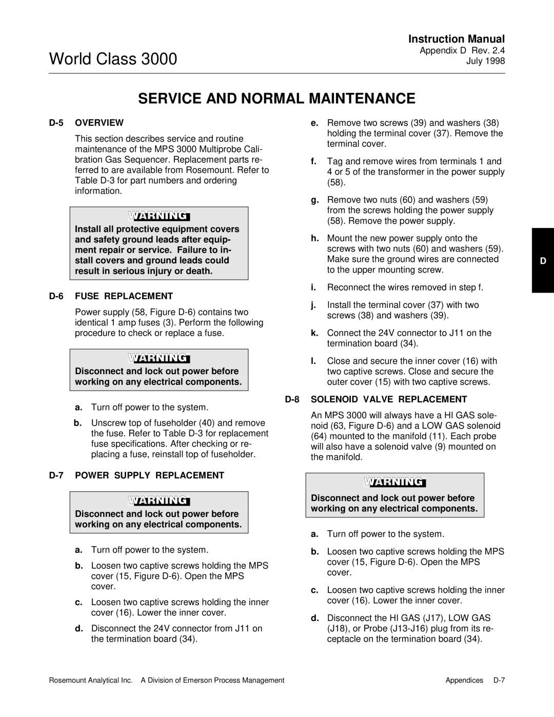 Emerson B-106-300NH instruction manual Solenoid Valve Replacement 