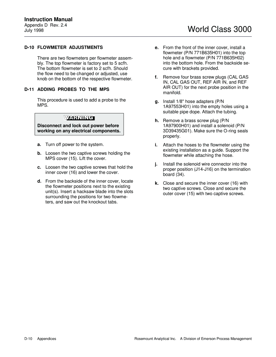 Emerson B-106-300NH instruction manual Flowmeter Adjustments 