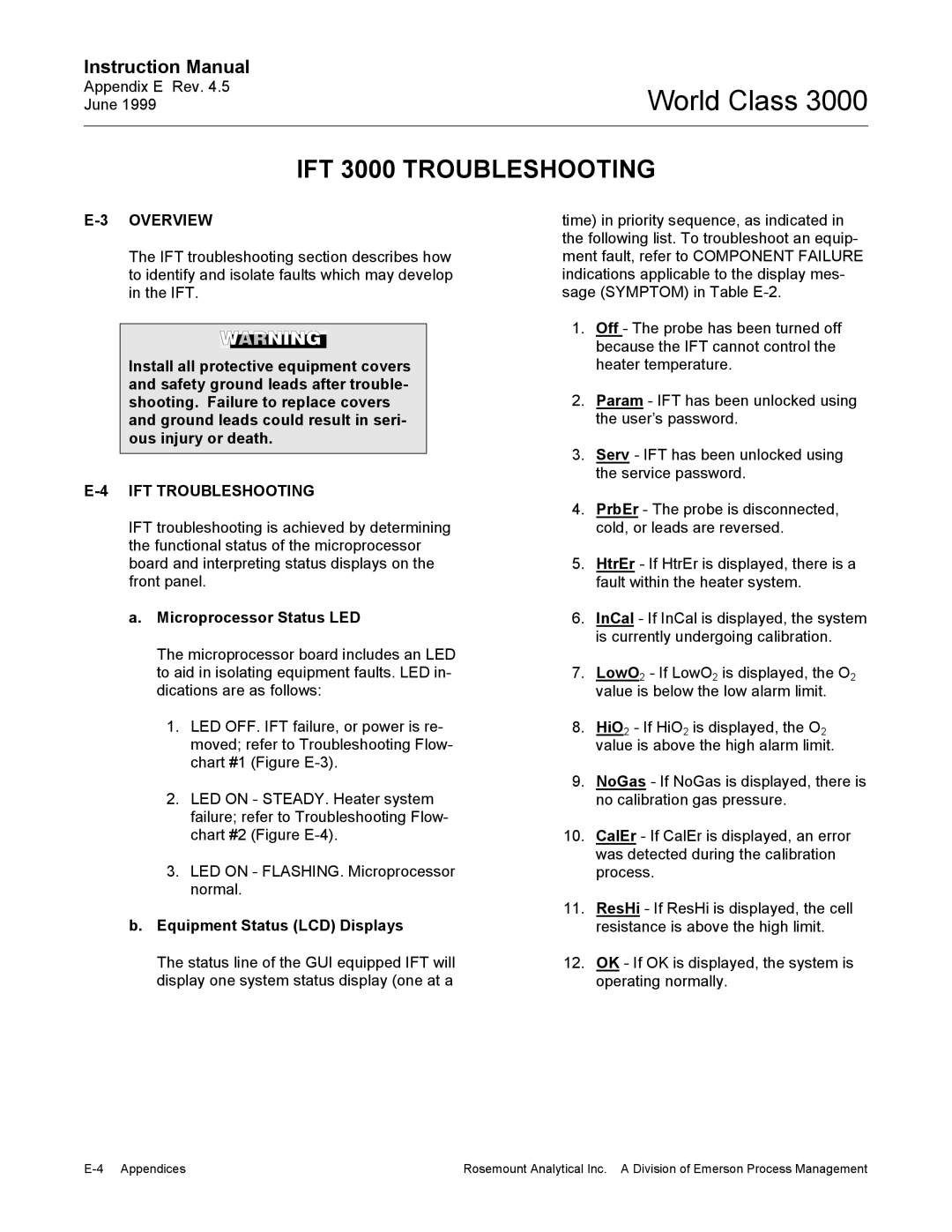 Emerson B-106-300NH instruction manual IFT 3000 Troubleshooting, IFT Troubleshooting, Microprocessor Status LED 