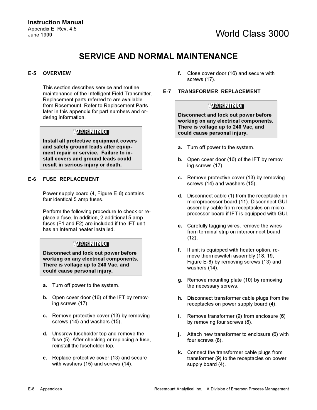 Emerson B-106-300NH instruction manual Fuse Replacement, Transformer Replacement 