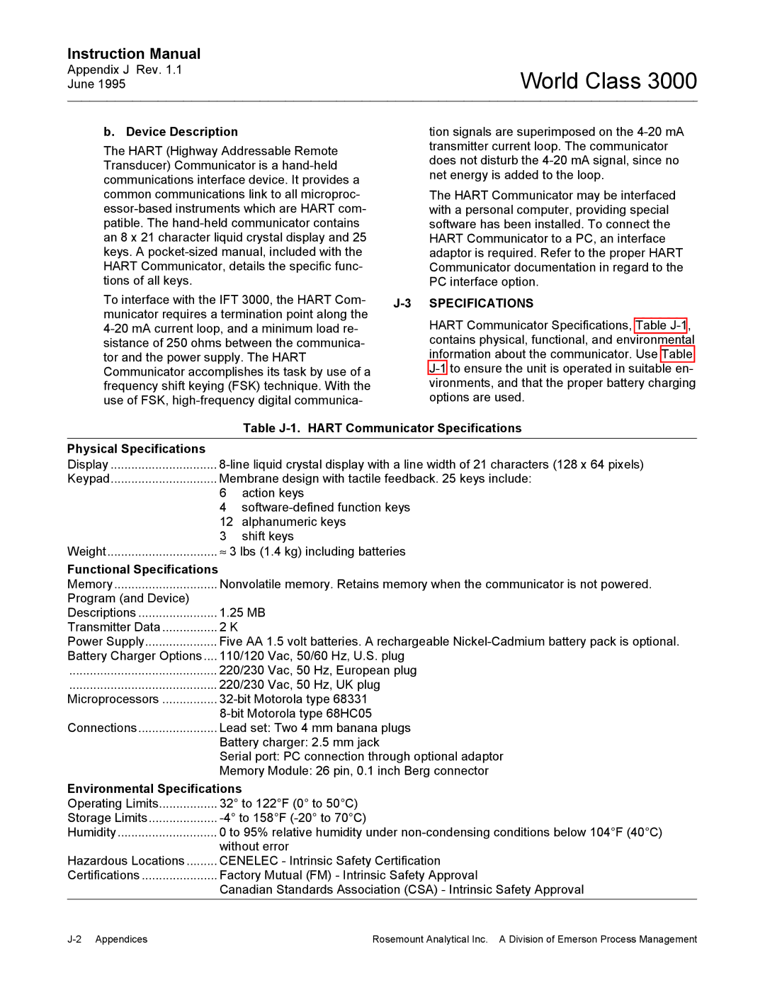 Emerson B-106-300NH instruction manual Specifications 