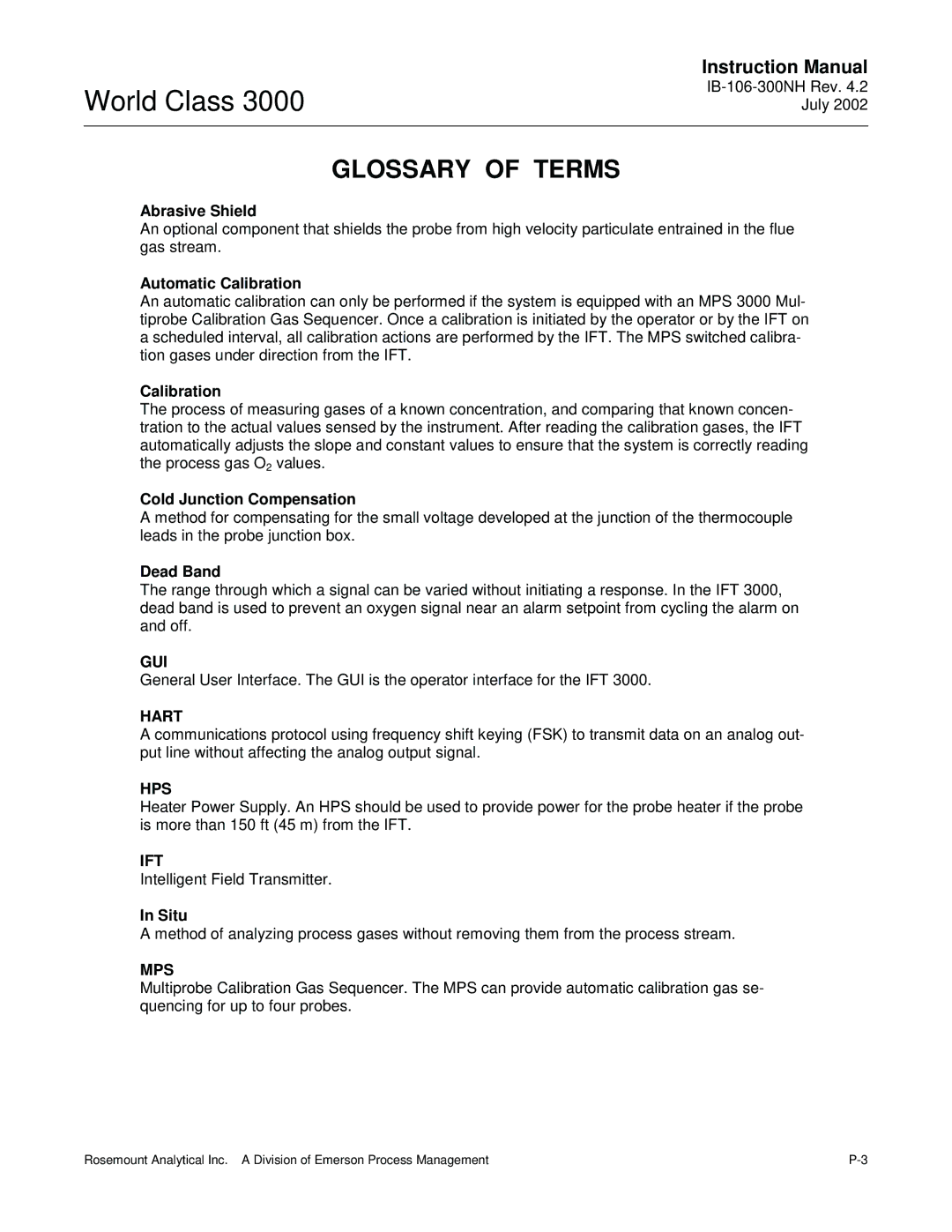 Emerson B-106-300NH instruction manual Glossary of Terms 