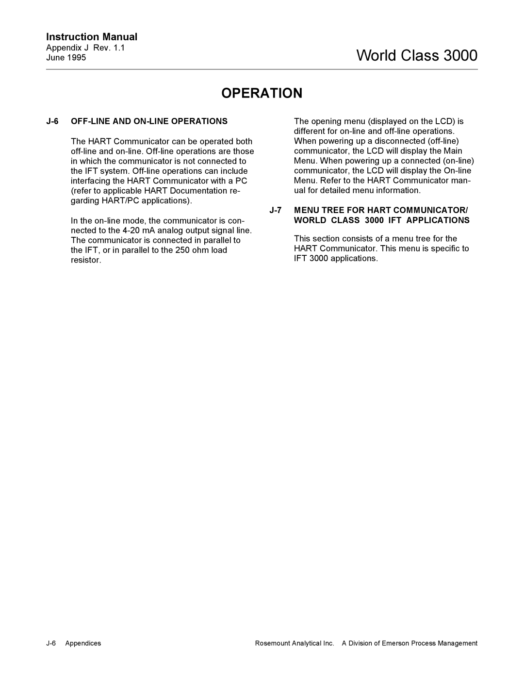 Emerson B-106-300NH instruction manual OFF-LINE and ON-LINE Operations, Menu Tree for Hart Communicator 