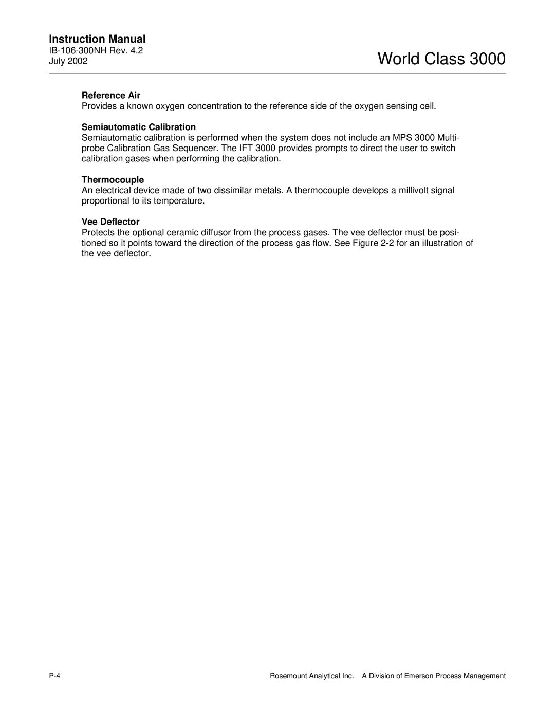 Emerson B-106-300NH instruction manual Reference Air, Semiautomatic Calibration, Thermocouple, Vee Deflector 