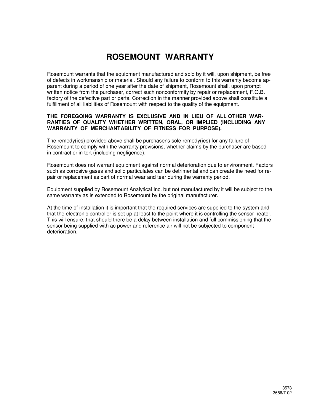 Emerson B-106-300NH instruction manual Rosemount Warranty 