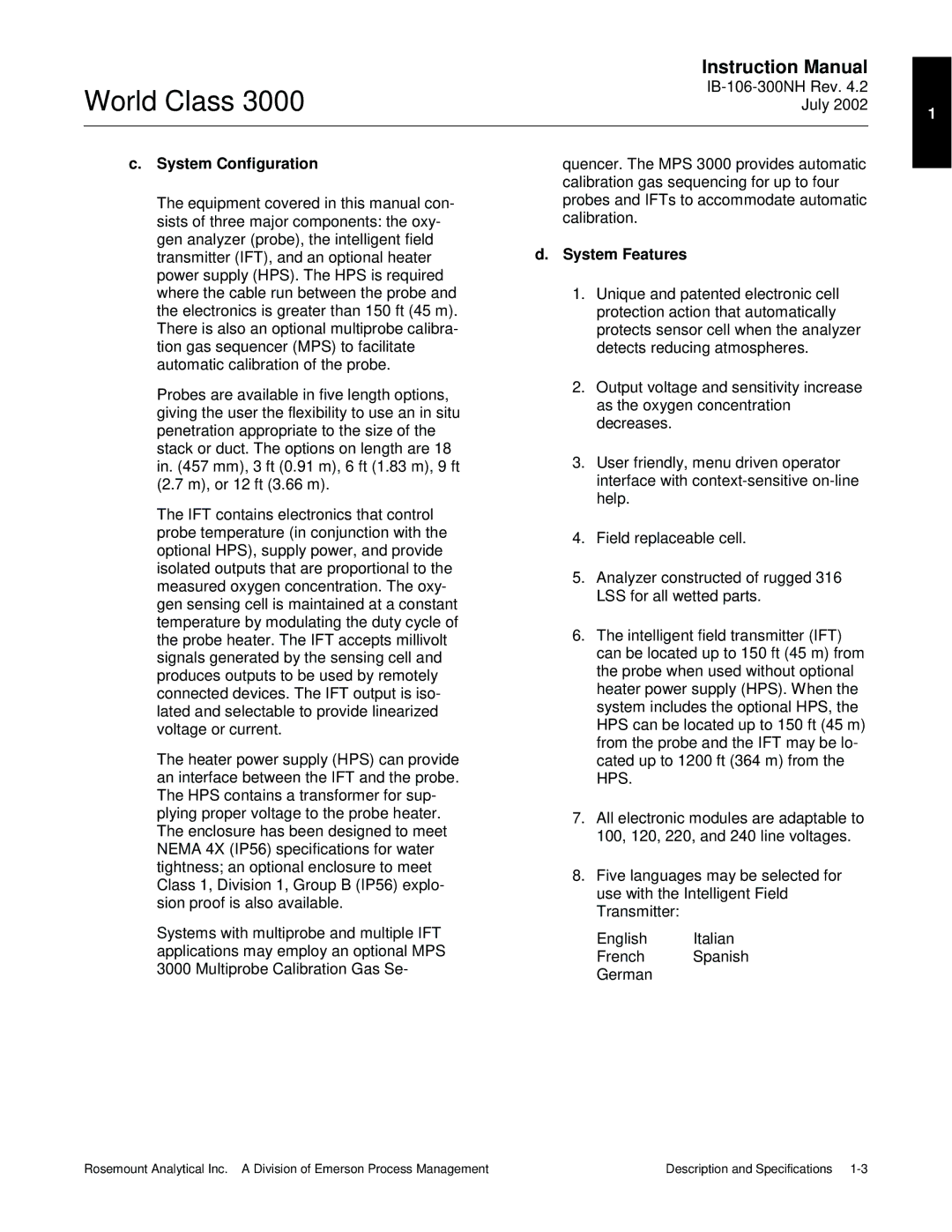 Emerson B-106-300NH instruction manual System Configuration, System Features 