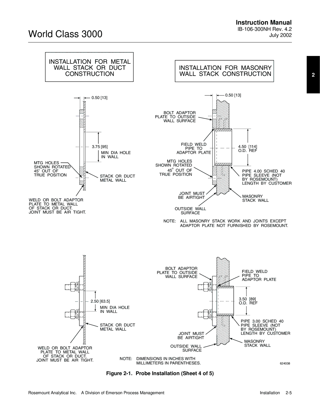 Emerson B-106-300NH instruction manual Probe Installation Sheet 4 