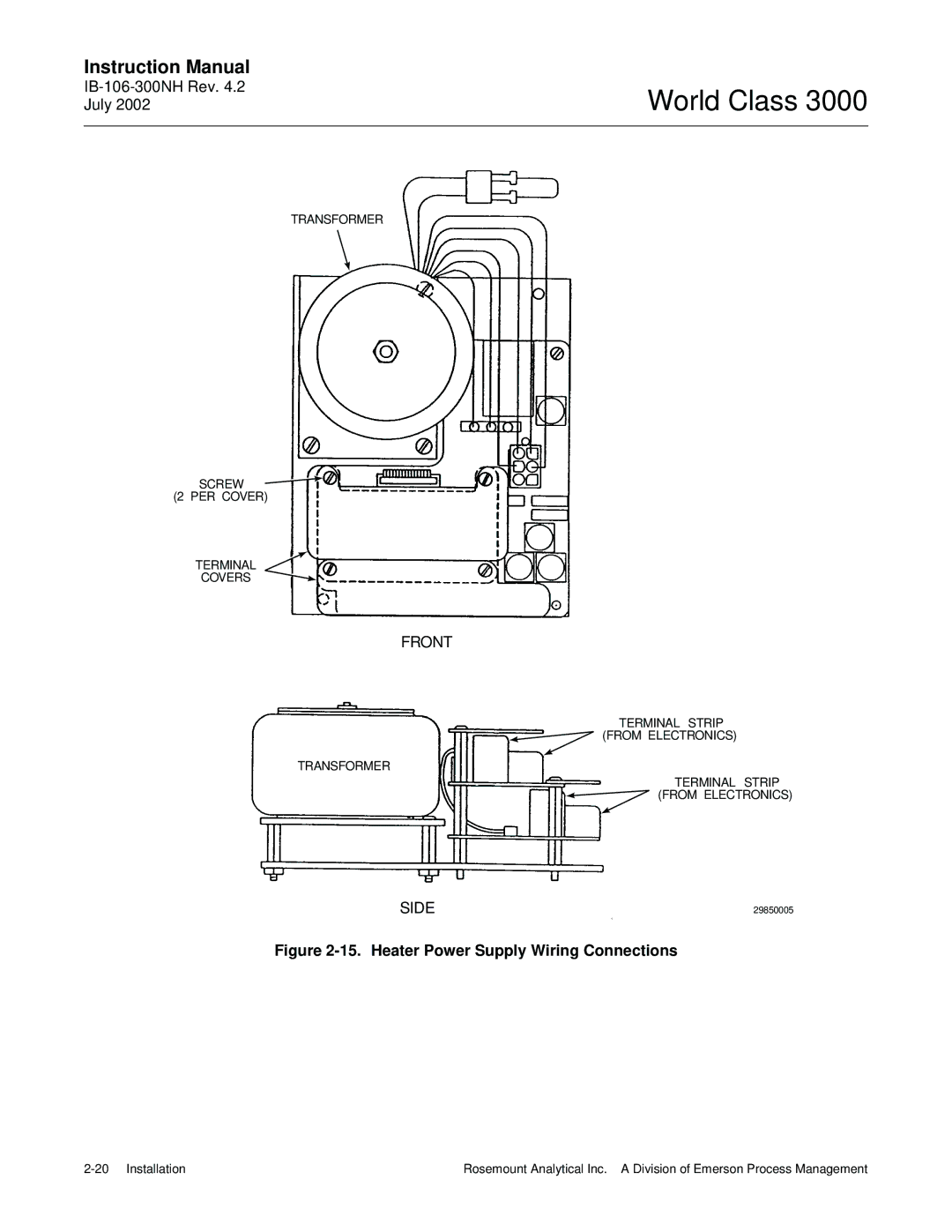 Emerson B-106-300NH instruction manual Heater Power Supply Wiring Connections 