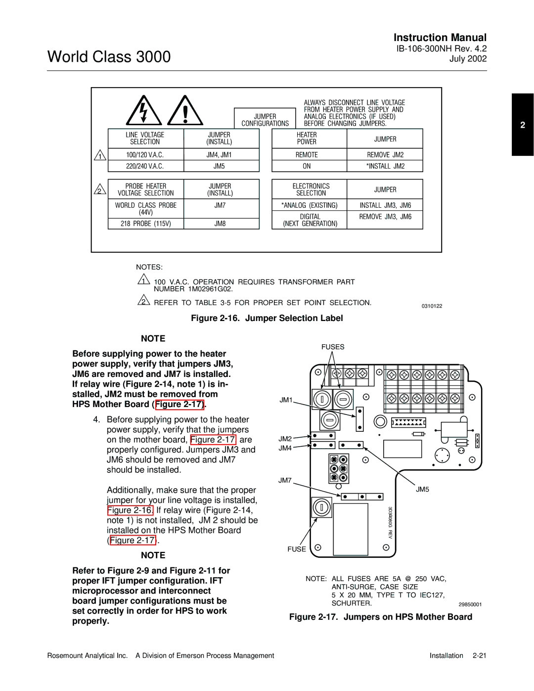 Emerson B-106-300NH instruction manual Jumpers on HPS Mother Board 