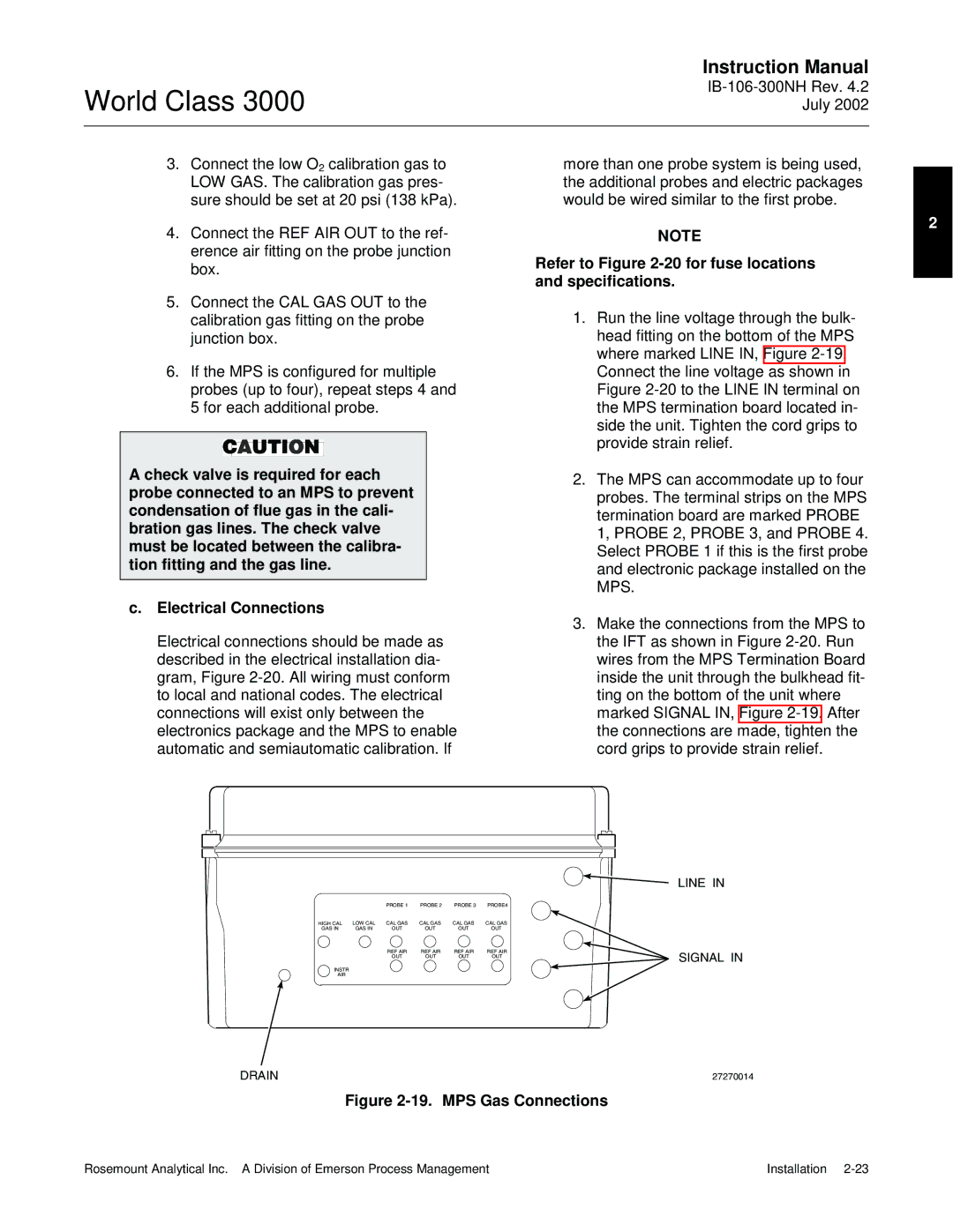 Emerson B-106-300NH instruction manual Refer to -20for fuse locations and specifications, MPS Gas Connections 