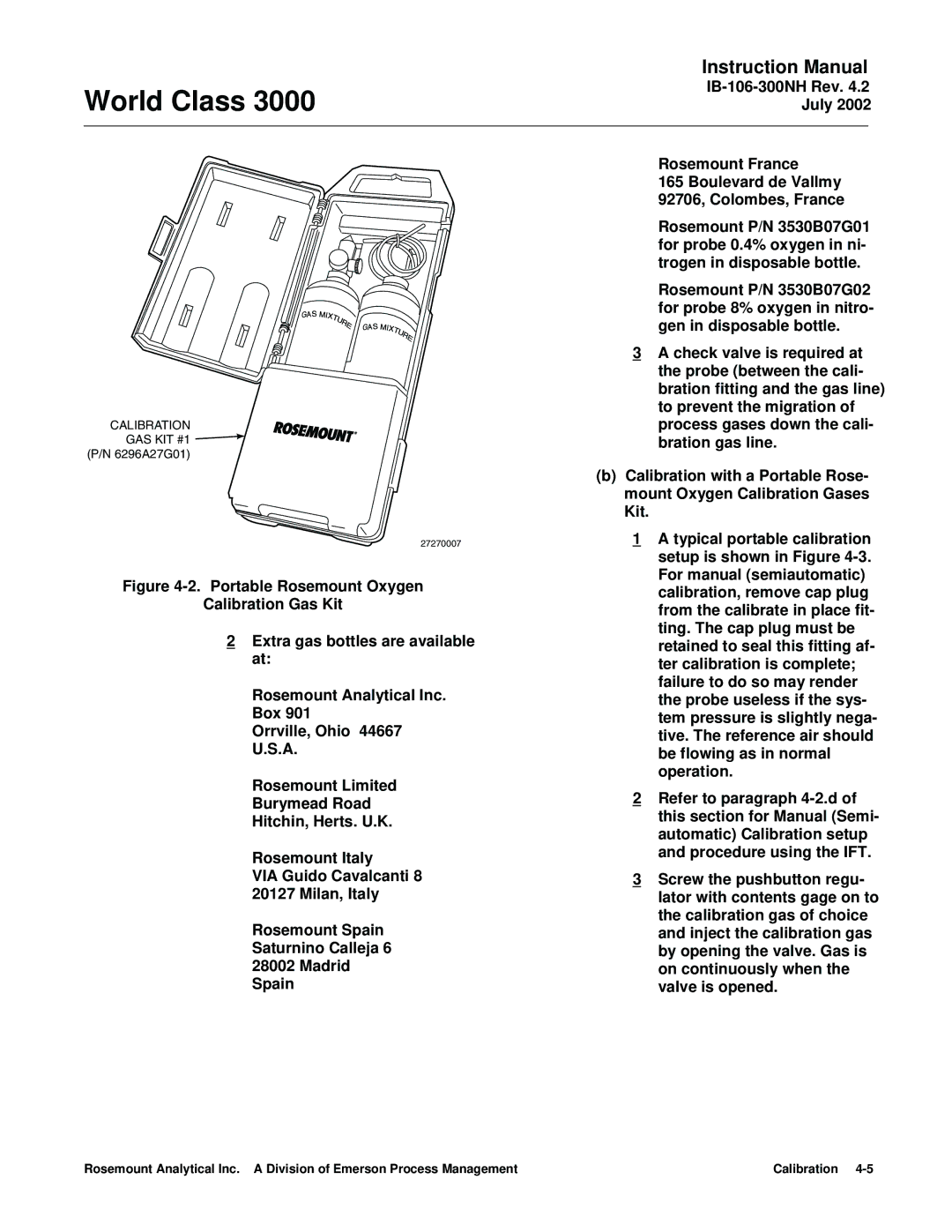 Emerson B-106-300NH instruction manual Portable Rosemount Oxygen Calibration Gas Kit 