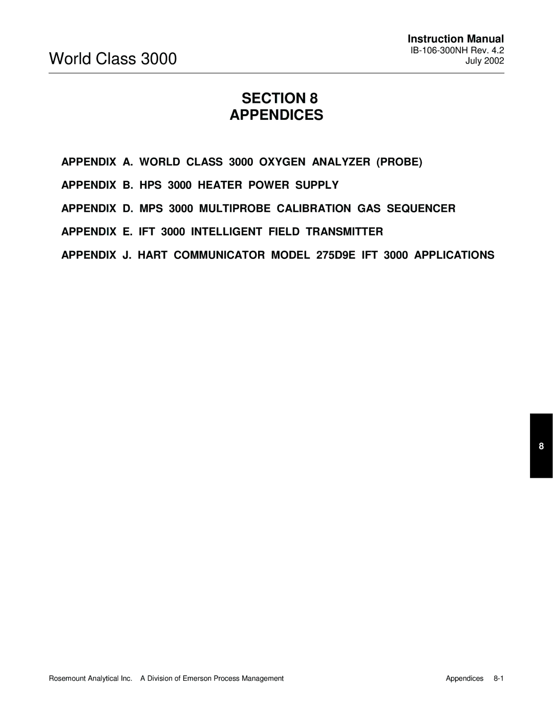 Emerson B-106-300NH instruction manual Section Appendices 