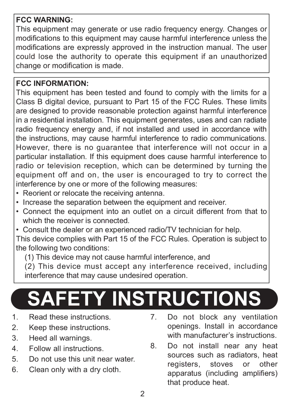 Emerson BAR201 owner manual FCC Warning FCC Information 