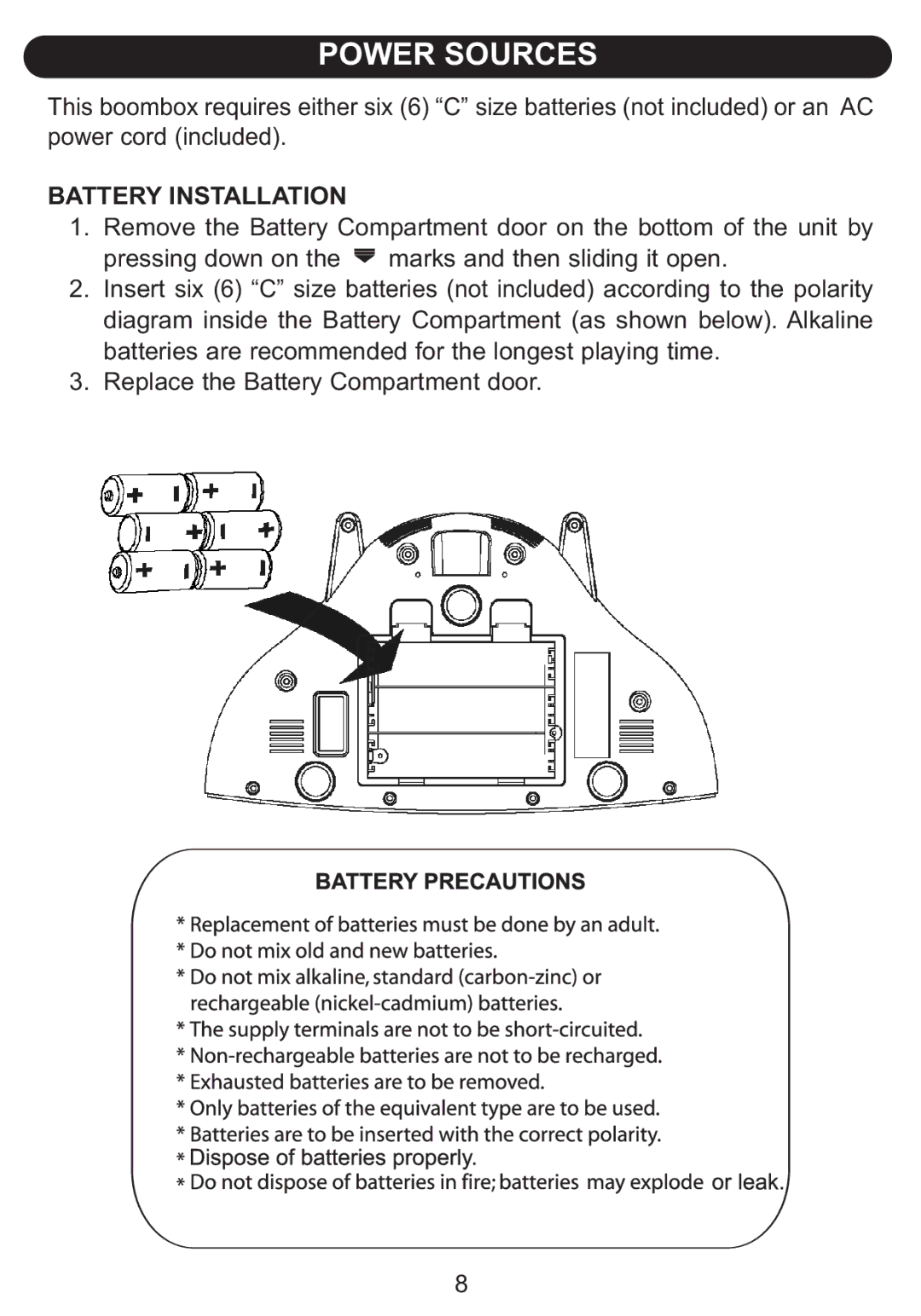 Emerson BAR201 owner manual Battery Installation 