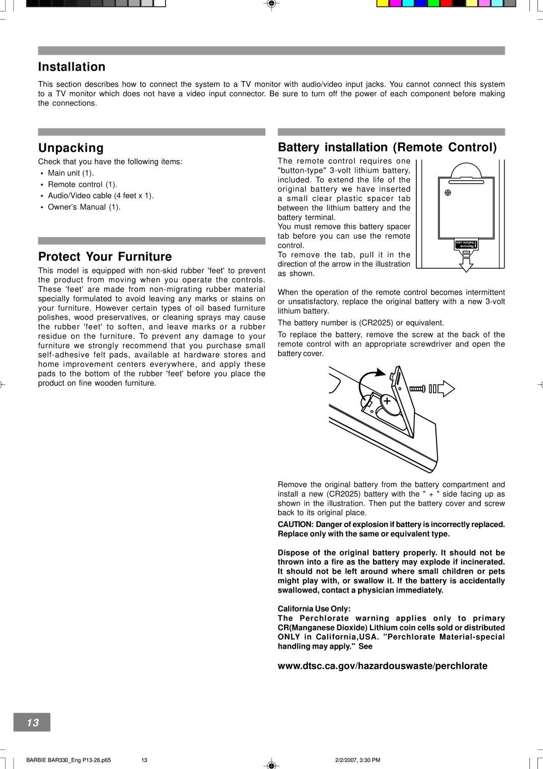 Emerson owner manual Barbie BAR330Eng P13-26.p65 