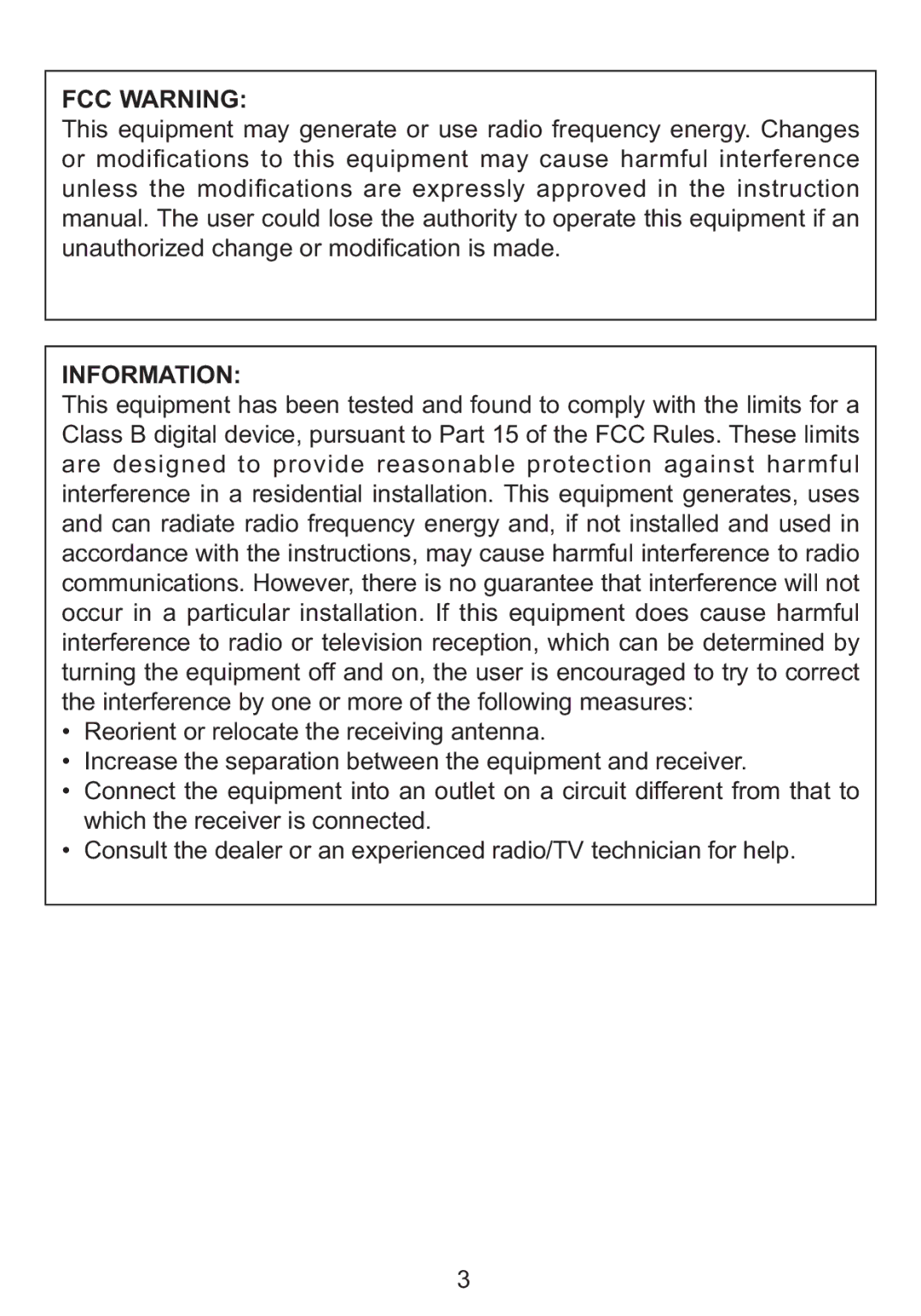 Emerson BAR504 owner manual FCC Warning Information 