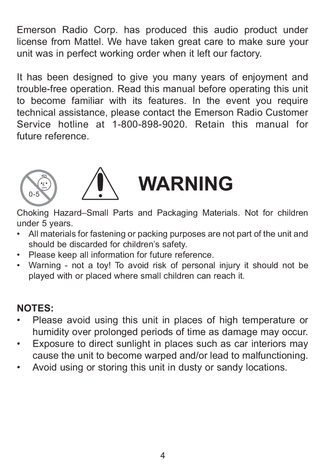 Emerson BAR504 owner manual Avoid using or storing this unit in dusty or sandy locations 