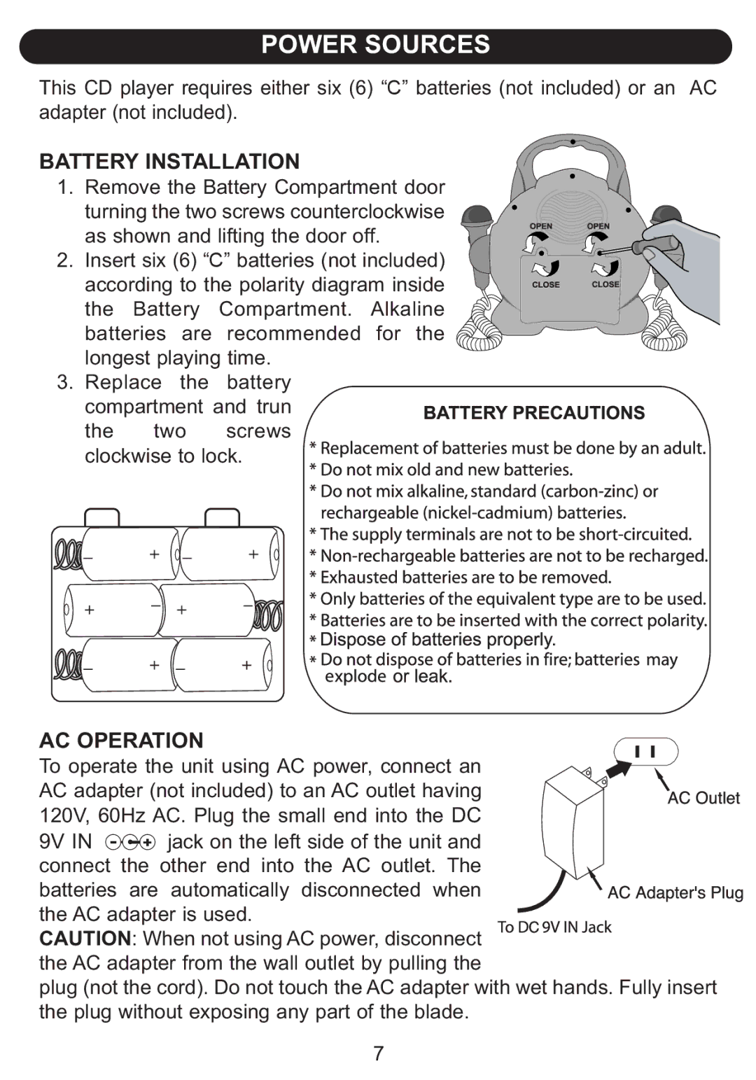 Emerson BAR504 owner manual Battery Installation, AC Operation 