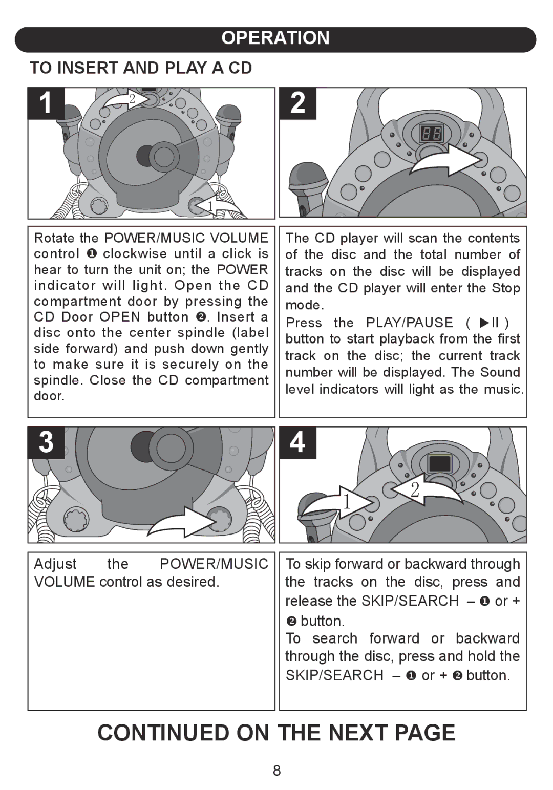 Emerson BAR504 owner manual Operation, To Insert and Play a CD 